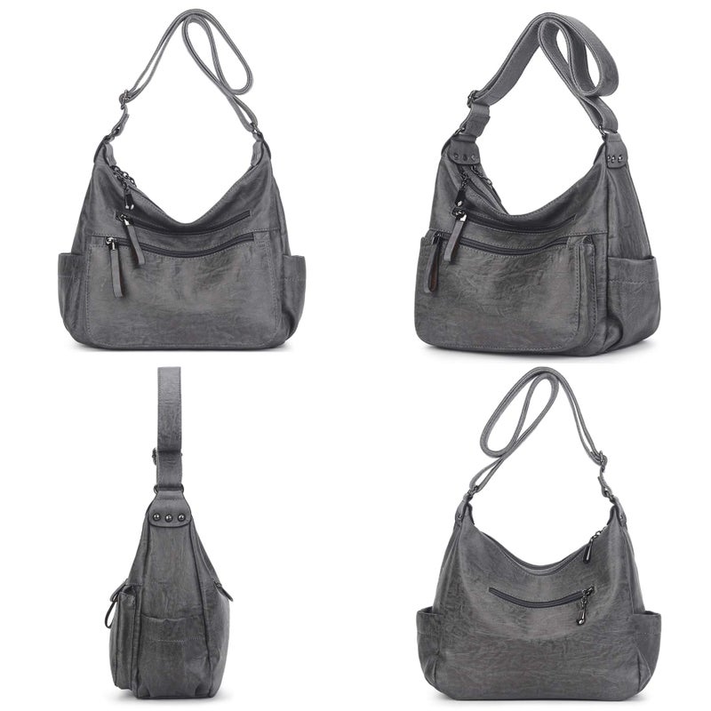 Artwell Women's Grey Hobo Bag, 11.8 x 5.9 x 9.8 inches, PU Leather, 5.9L Capacity, 5 Pockets, Anti-Theft, Adjustable Shoulder Strap, 47 inches - Image 2